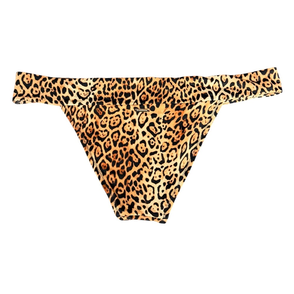 Victoria's Secret Leopard Print Bikini Bottom Gold Logo Brown Tan Large - Picture 2 of 8